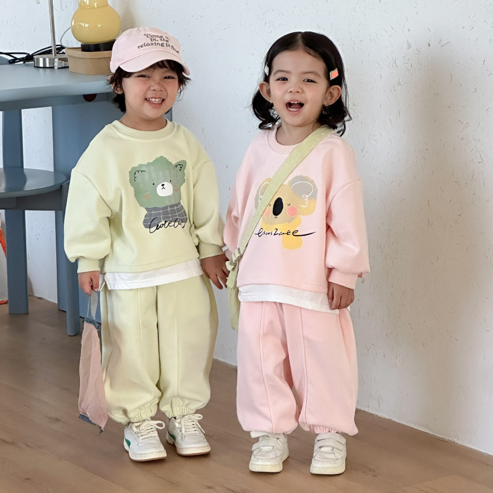 儿童春秋款套装假两件男女童卡通运动卫衣新款春季宝宝休闲衣服