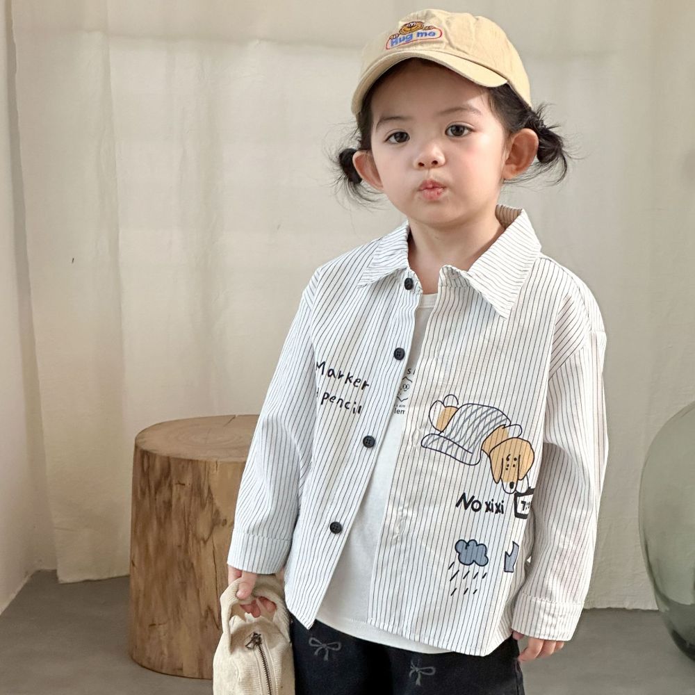 儿童长袖衬衫条纹女童春装2026新款春秋季男童衬衣外套宝宝上衣服