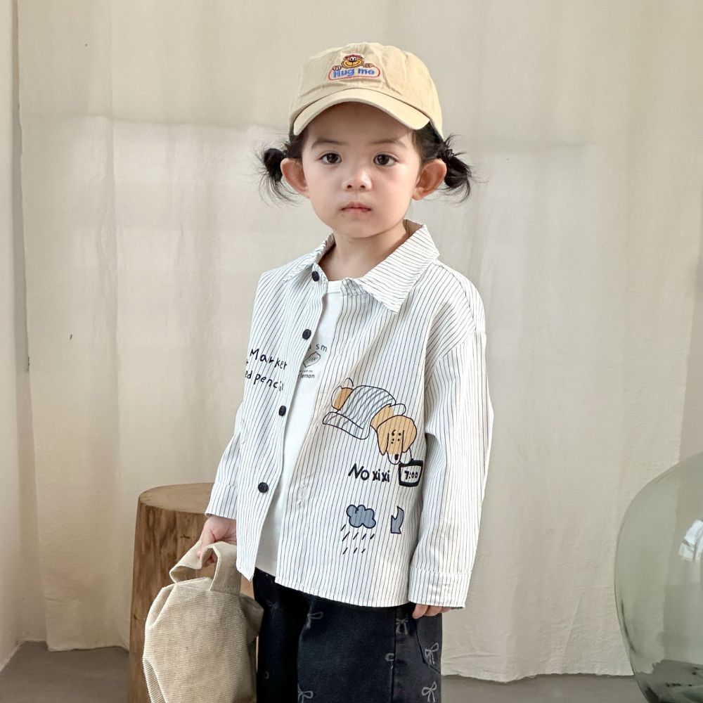 儿童长袖衬衫条纹女童春装2026新款春秋季男童衬衣外套宝宝上衣服