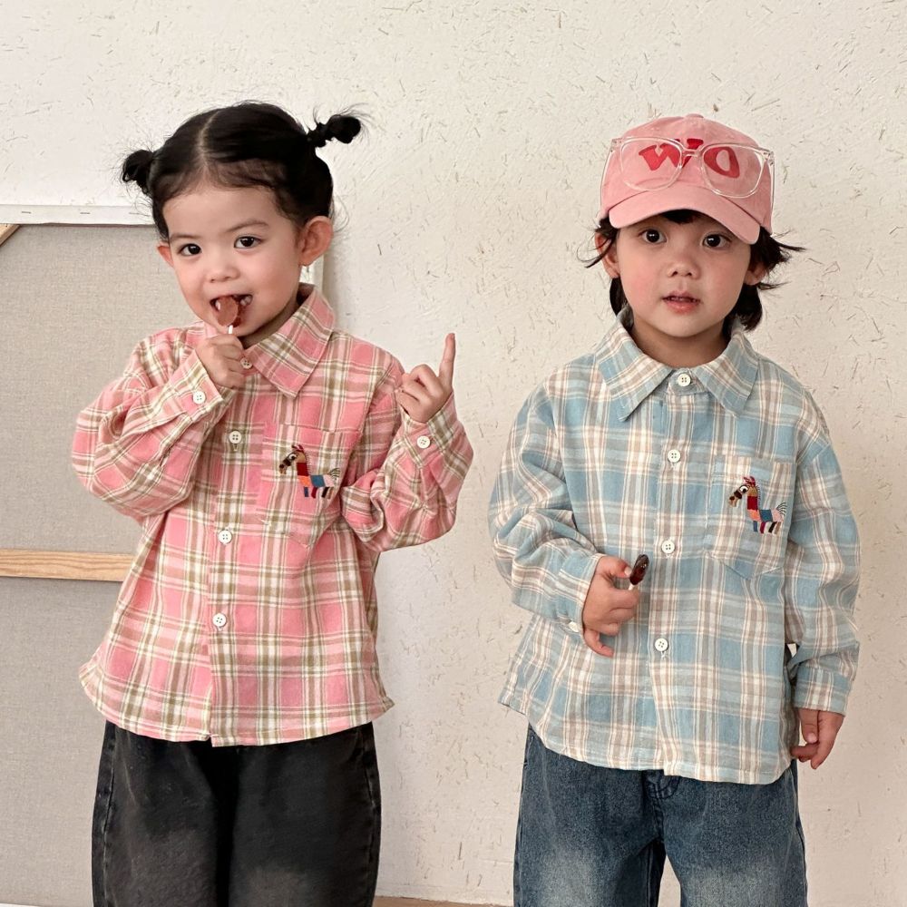 儿童长袖衬衫格子男童春装2026新款春秋季女童衬衣外套宝宝上衣服