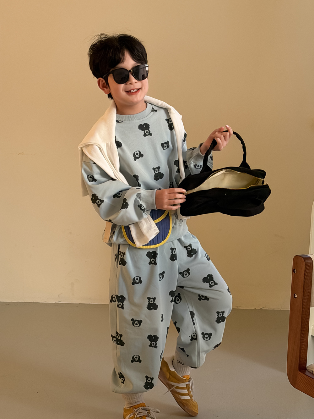 末小蒙童套装2026春季男女童韩版满版印花两件套儿童圆领宽松套装