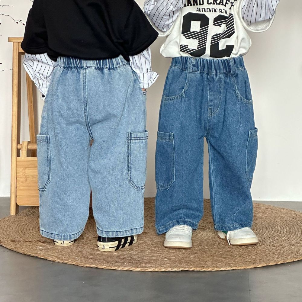 儿童牛仔裤子男童春装2026新款春秋季宽松女童阔腿裤宝宝休闲长裤