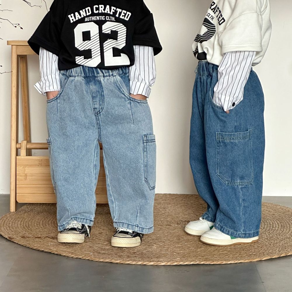 儿童牛仔裤子男童春装2026新款春秋季宽松女童阔腿裤宝宝休闲长裤