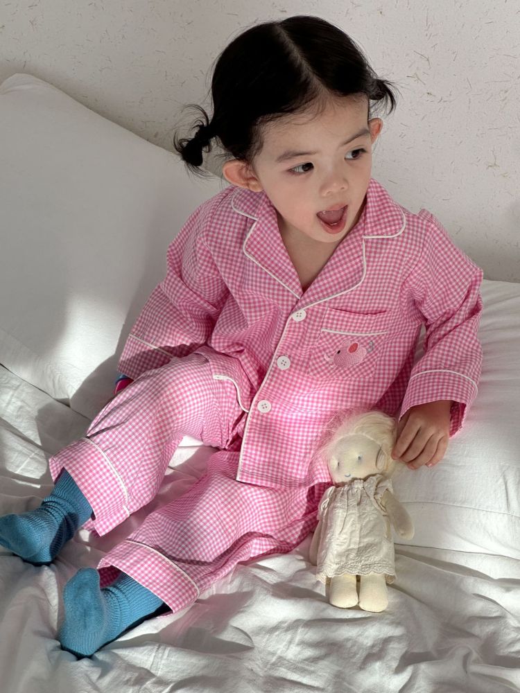 儿童睡衣女童纯棉格子2026新款春秋季男童长袖套装小孩宝宝家居服