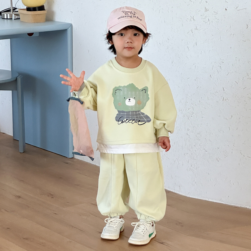 儿童春秋款套装假两件男童女童运动卫衣2026新款春季宝宝休闲衣服