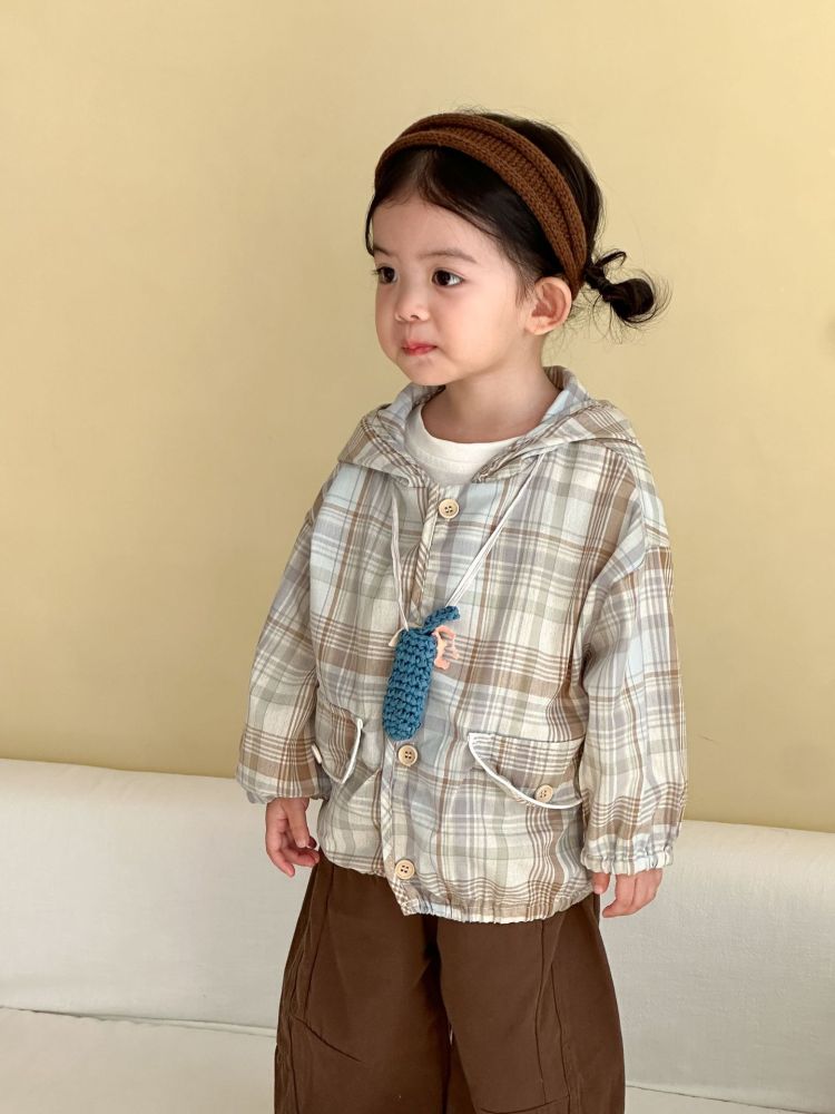 儿童外套春秋季格子连帽2026新款女童宽松男童春装纯棉宝宝上衣服