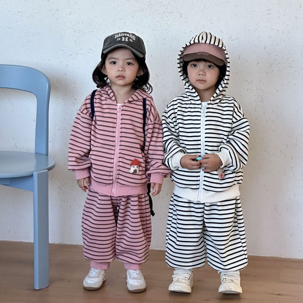 儿童春装套装男童条纹女童运动2026新款春秋季宝宝休闲卫衣裤外套