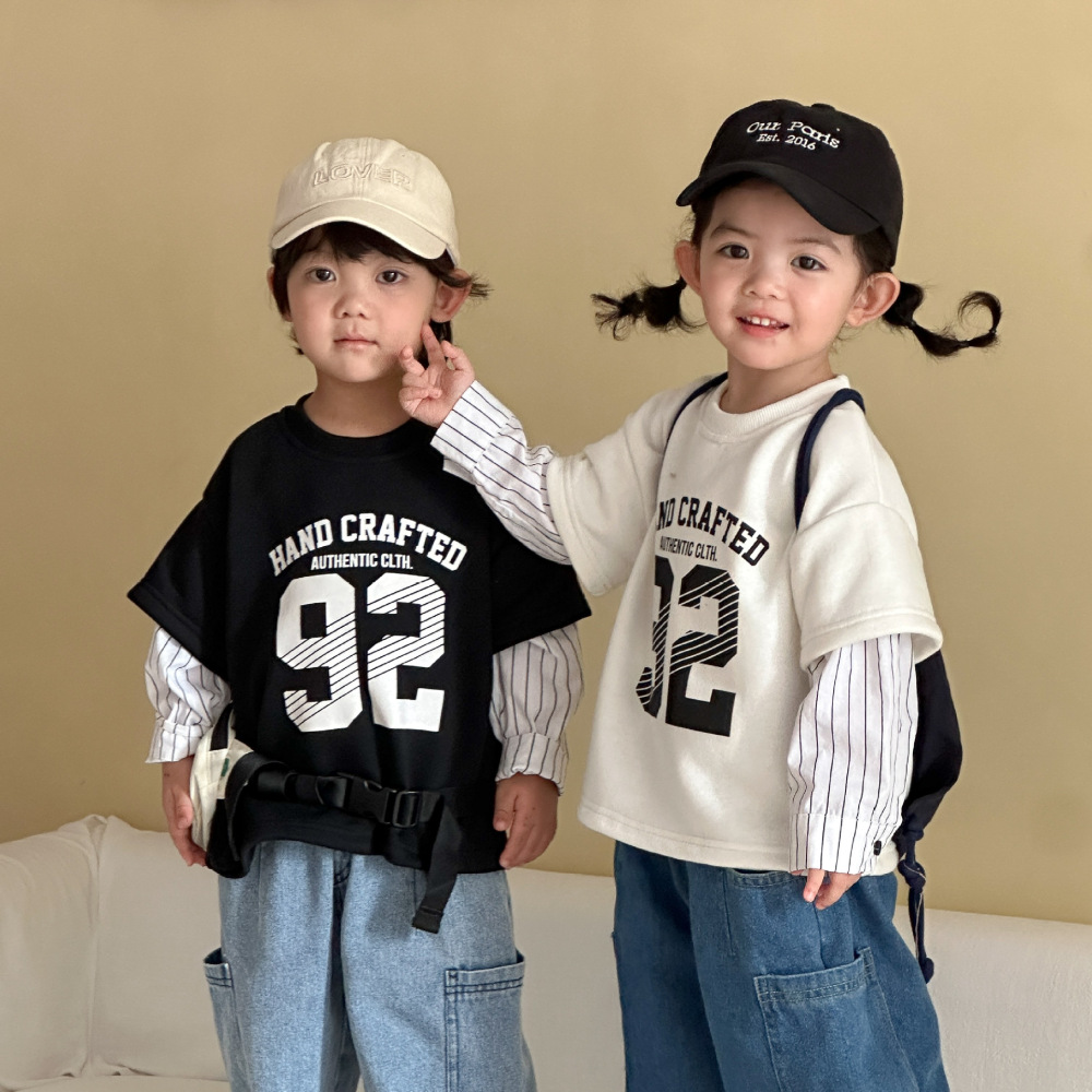 儿童卫衣春秋季假两件运动女童2026新款男童春装宝宝长袖T恤上衣