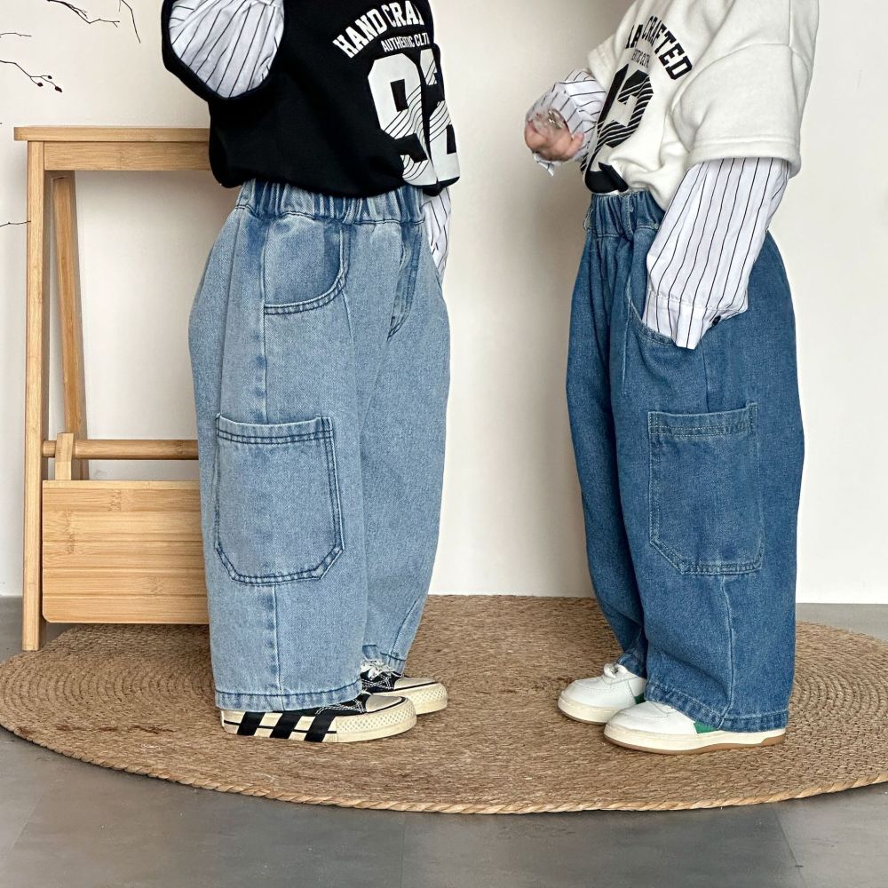 儿童牛仔裤子男童春装2026新款春秋季宽松女童阔腿裤宝宝休闲长裤