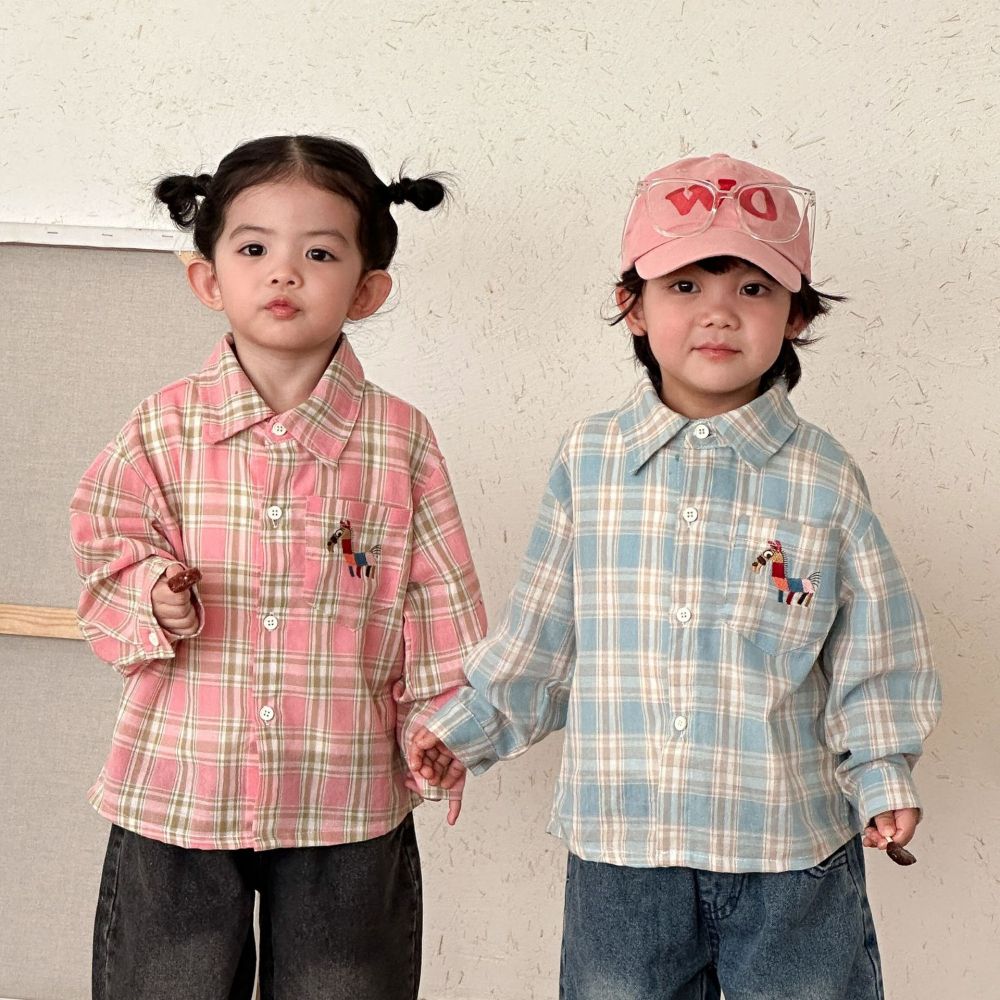 儿童长袖衬衫格子男童春装2026新款春秋季女童衬衣外套宝宝上衣服