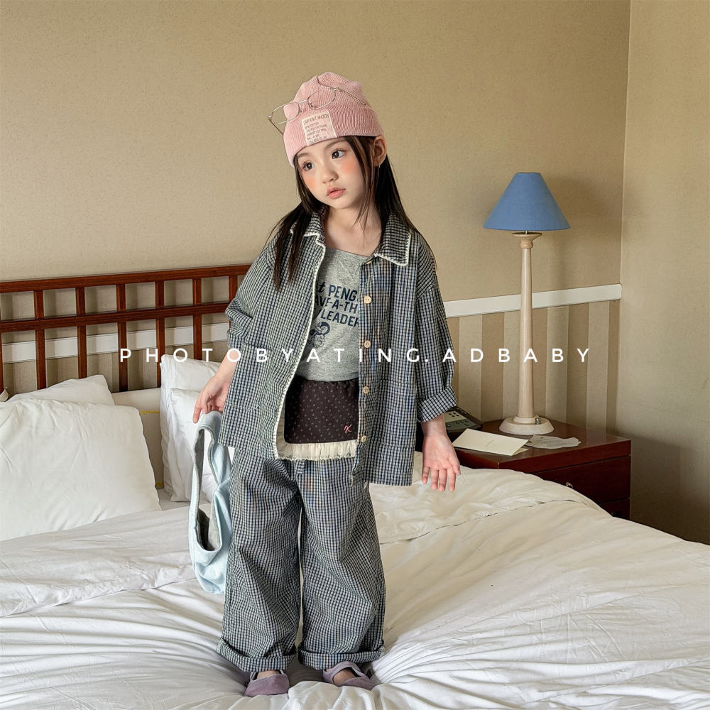2026童装春装儿童韩版套装女童春款衬衫裤子男童家居服两件套7010
