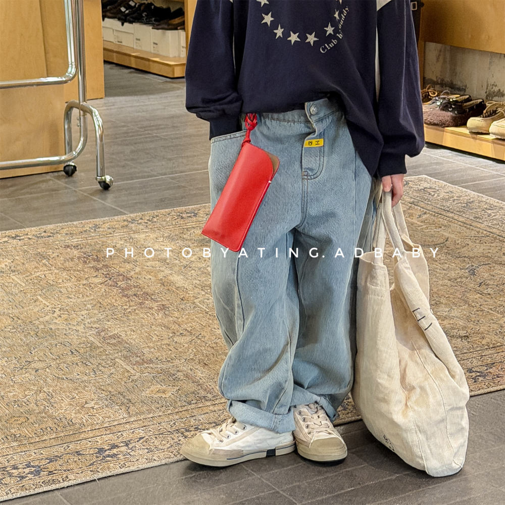 2026春季童装新款 儿童韩版春装牛仔长裤 男童女童裤哈伦裤子7018