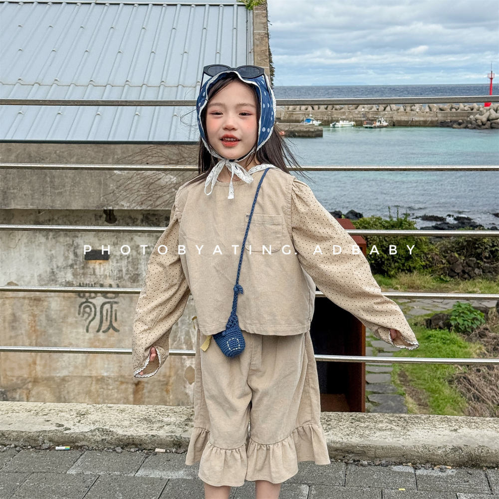 2026童装春款儿童韩版套装女童春装马甲+七分裤春季两件套 7009