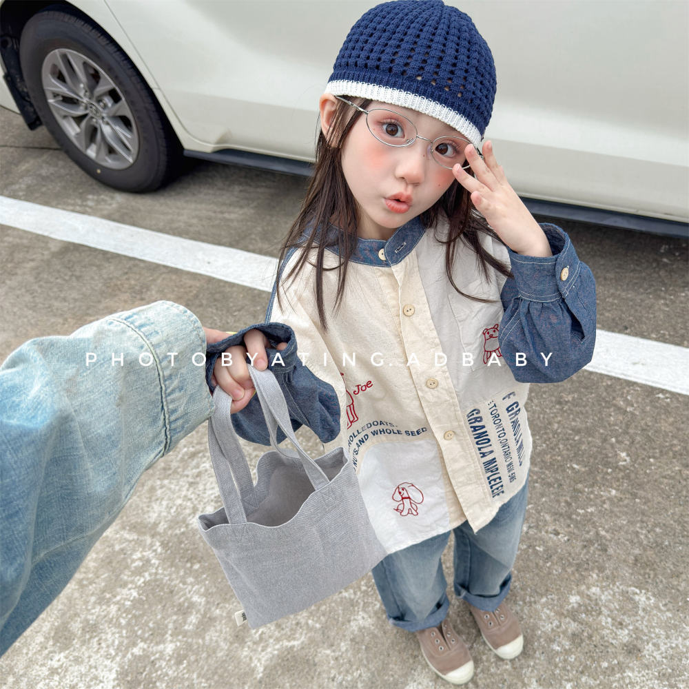 2026湖州织里童装春款新款儿童春装韩版刺绣女童衬衫男童上衣7033