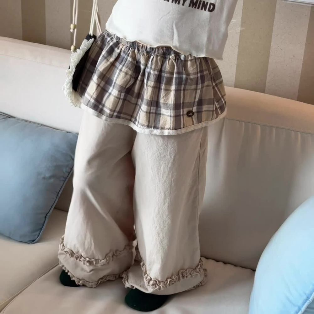 2026春季童装儿童韩版春款花边阔腿裤假两件长裤女童春装裤子7007