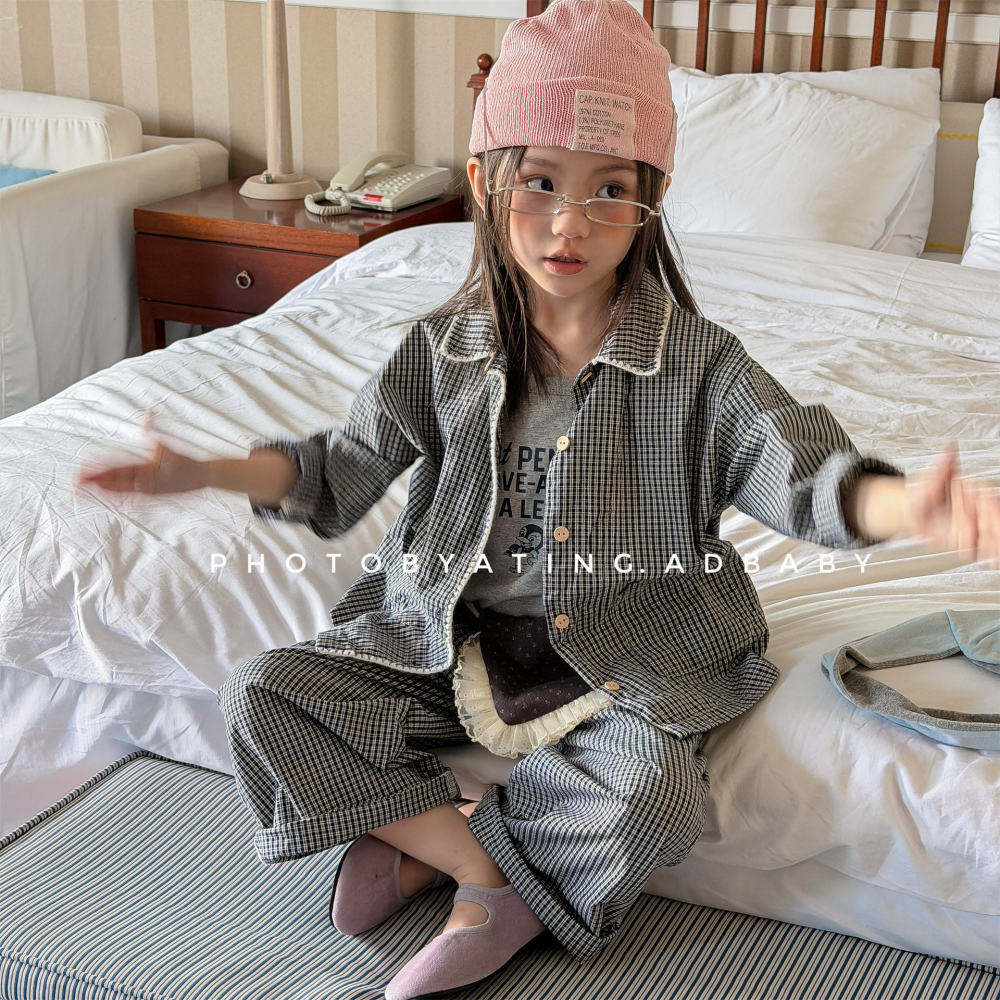 2026童装春装儿童韩版套装女童春款衬衫裤子男童家居服两件套7010