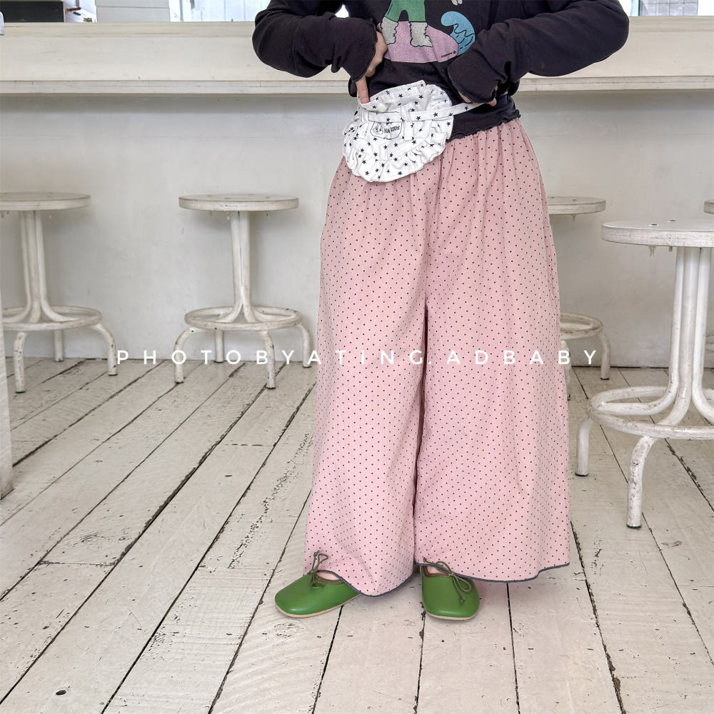 2026湖州织里童装儿童韩版春款花边阔腿裤九分裤女童春装裤子7006