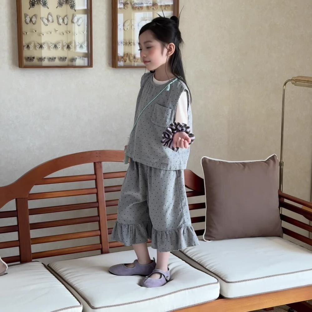 2026童装春款儿童韩版套装女童春装马甲+七分裤春季两件套 7009