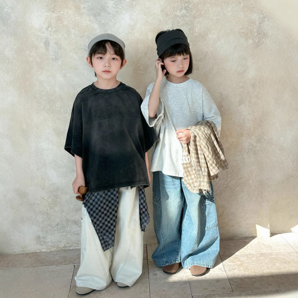 童短袖2026夏季新款韩版儿童百搭做旧短袖男女童时尚字母印花上衣