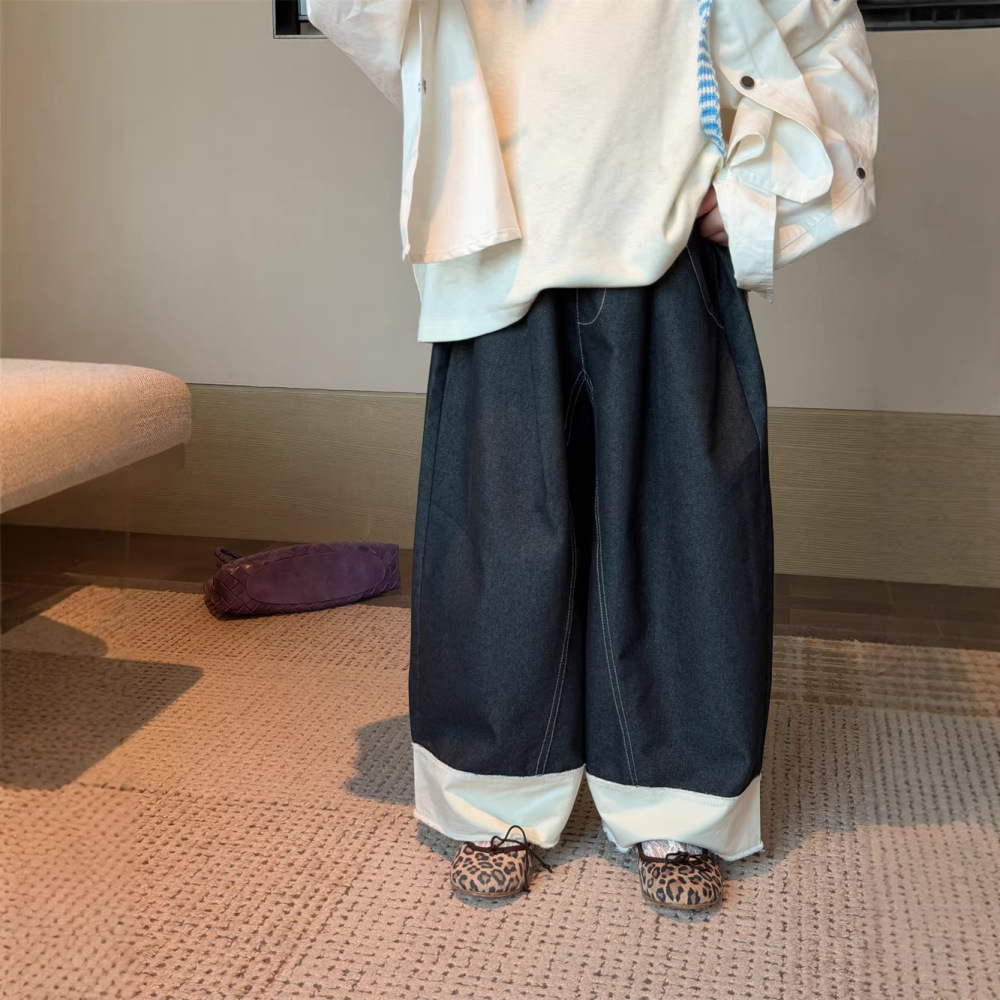 2026春季新款韩版儿童脚口拼色休闲裤男女童设计款时尚百搭长裤潮