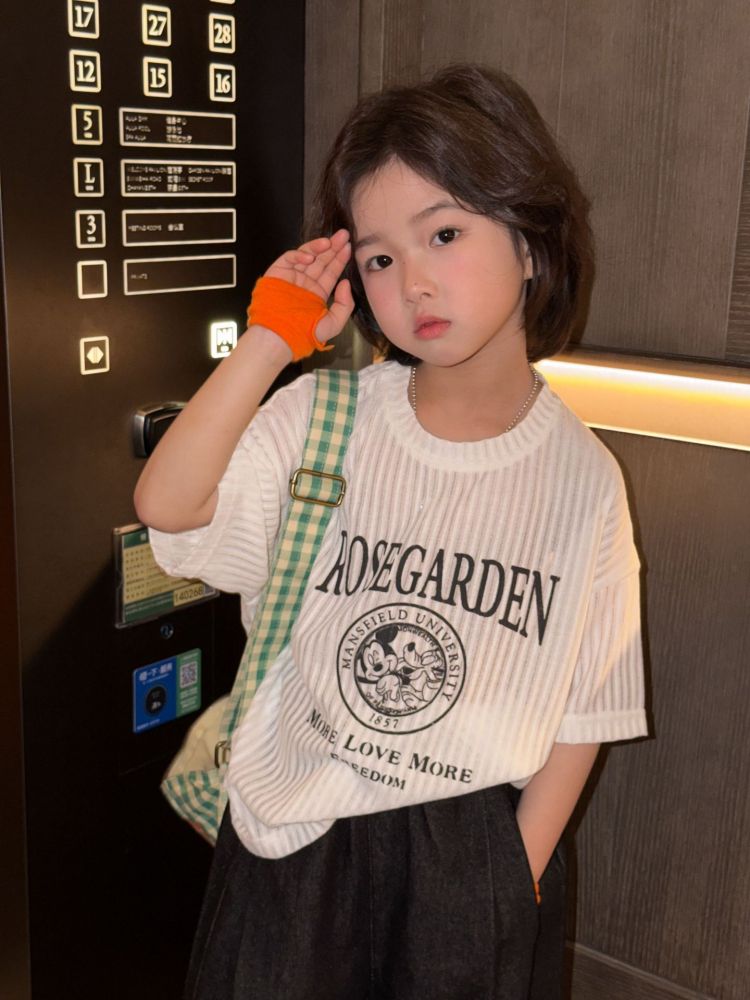 童T恤2026春季新款韩版儿童字母印花卡通短袖男女童百搭舒适宽松T