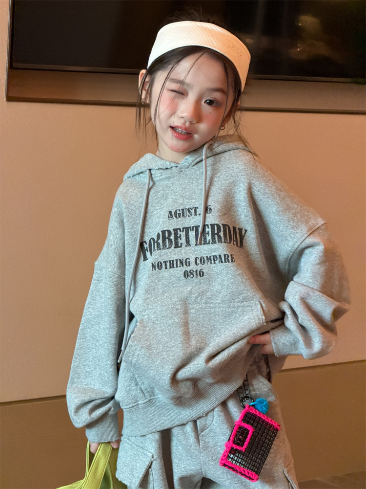 2026春季新款韩版儿童字母印花运动套装男女童时尚卫衣卫裤两件套