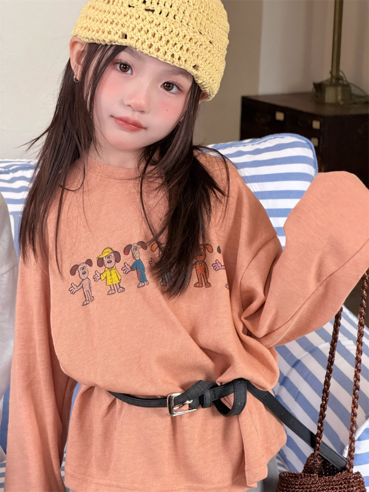 2026春季童装韩版儿童可爱小狗印花T恤男女童雪花棉舒适圆领长袖