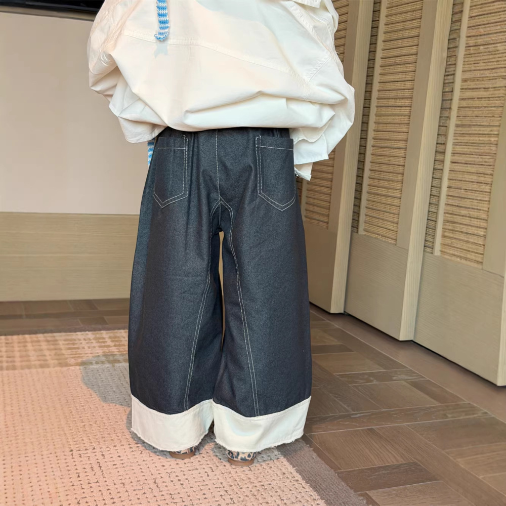 2026春季新款韩版儿童脚口拼色休闲裤男女童设计款时尚百搭长裤潮
