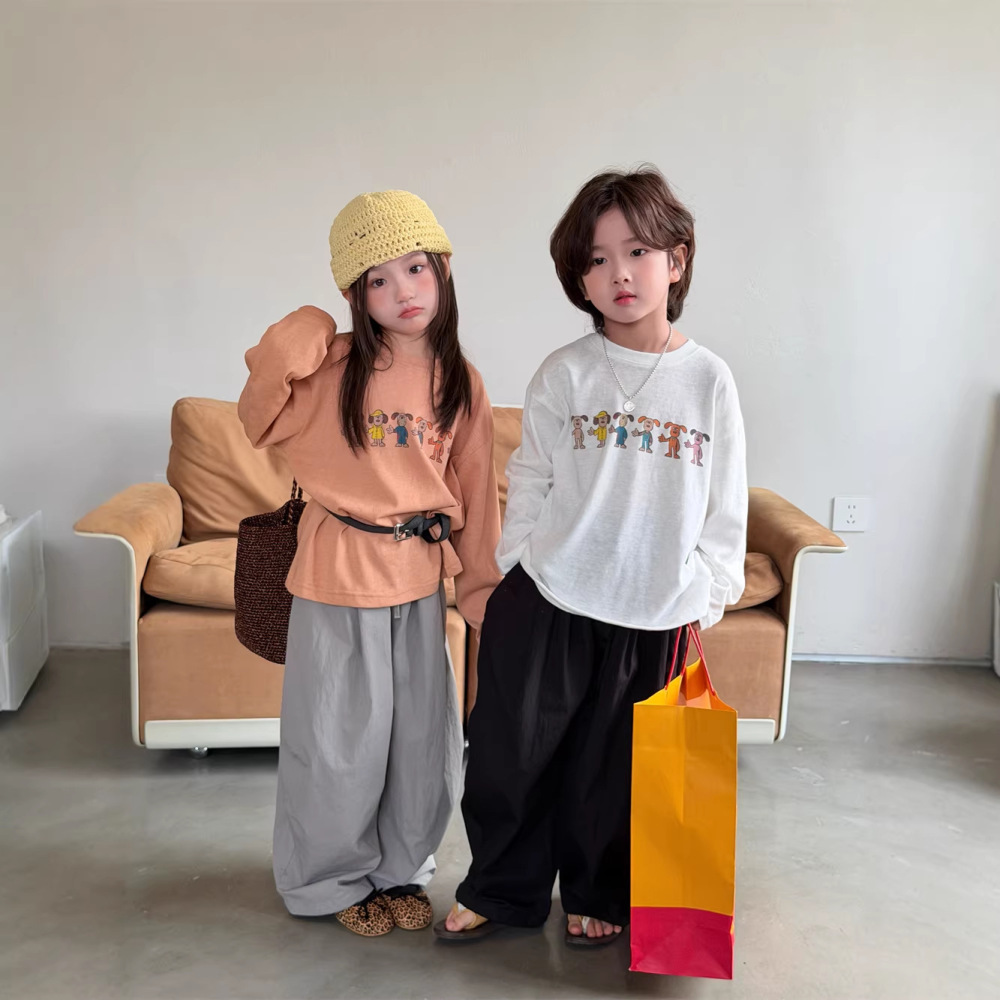 2026春季童装韩版儿童可爱小狗印花T恤男女童雪花棉舒适圆领长袖