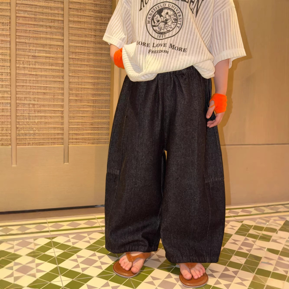 2026春季新款韩版儿童纯色宽松牛仔裤男女童防掉色百搭休闲弯刀裤