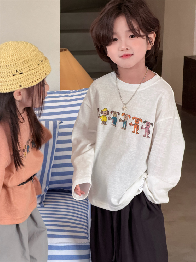 2026春季童装韩版儿童可爱小狗印花T恤男女童雪花棉舒适圆领长袖