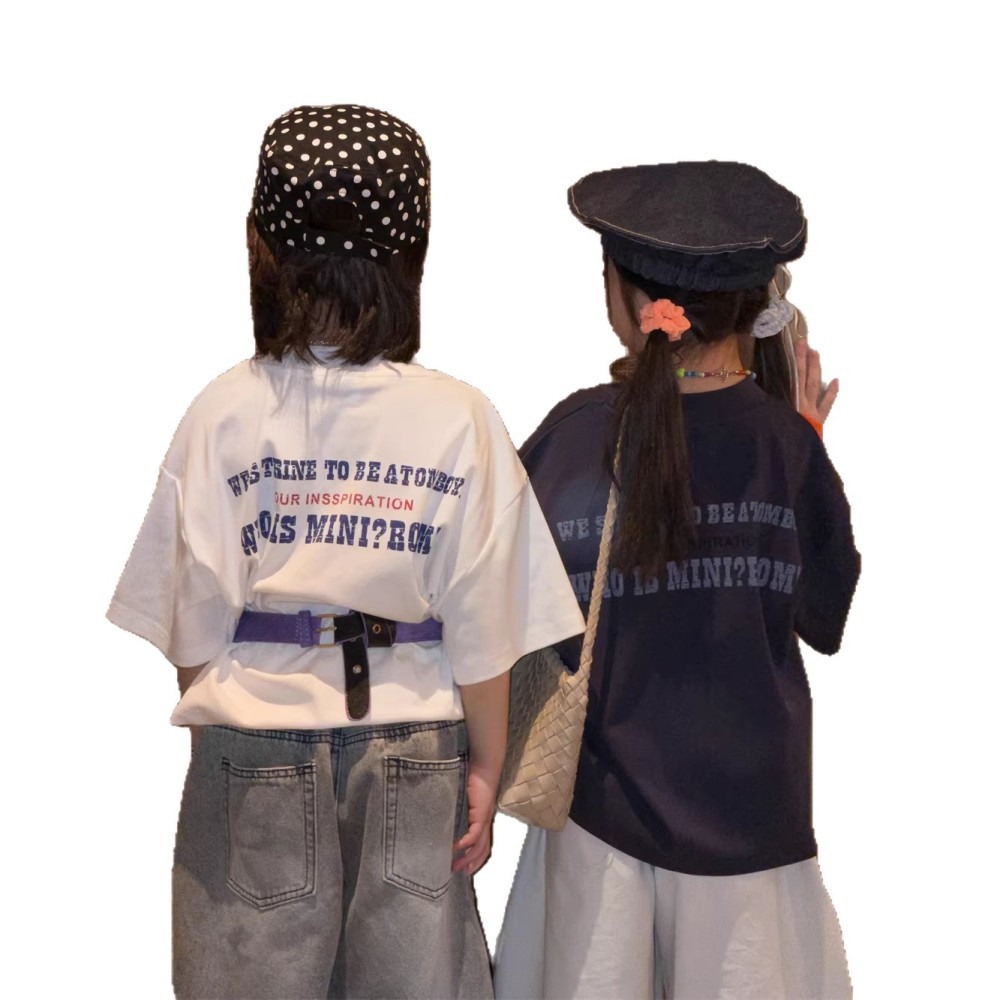 2026春季新款韩版儿童后背字母印花短袖男女童百搭休闲宽松T恤潮