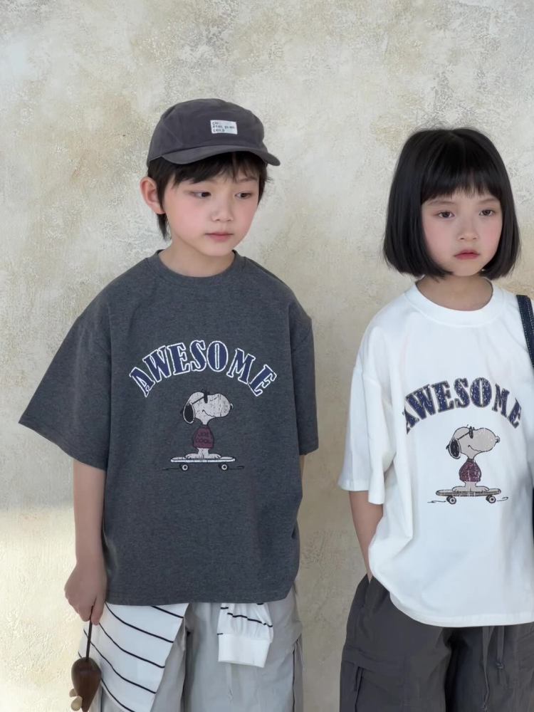 童短袖2026夏季新款韩版儿童卡通印花短袖男女童圆领休闲t恤上衣