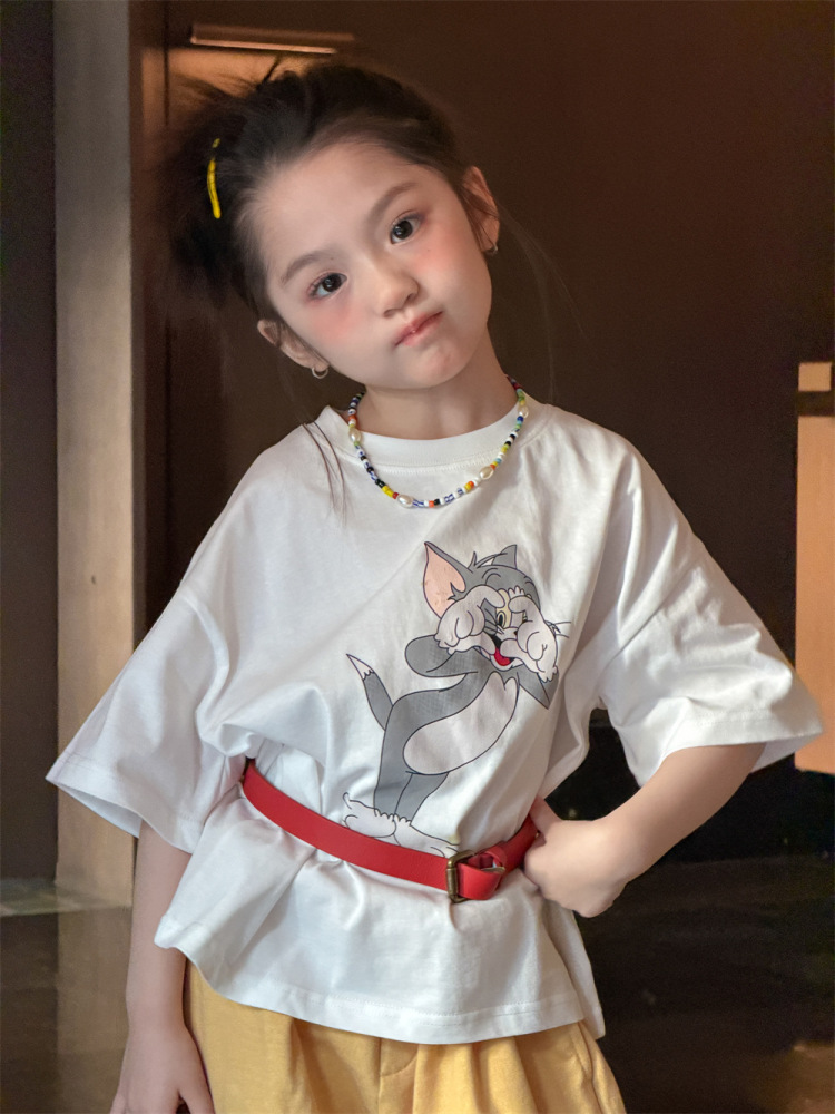 2026夏季新款童装儿童韩版老鼠印花短袖男女童圆领宽松T恤