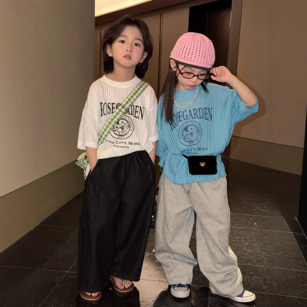 童T恤2026春季新款韩版儿童字母印花卡通短袖男女童百搭舒适宽松T