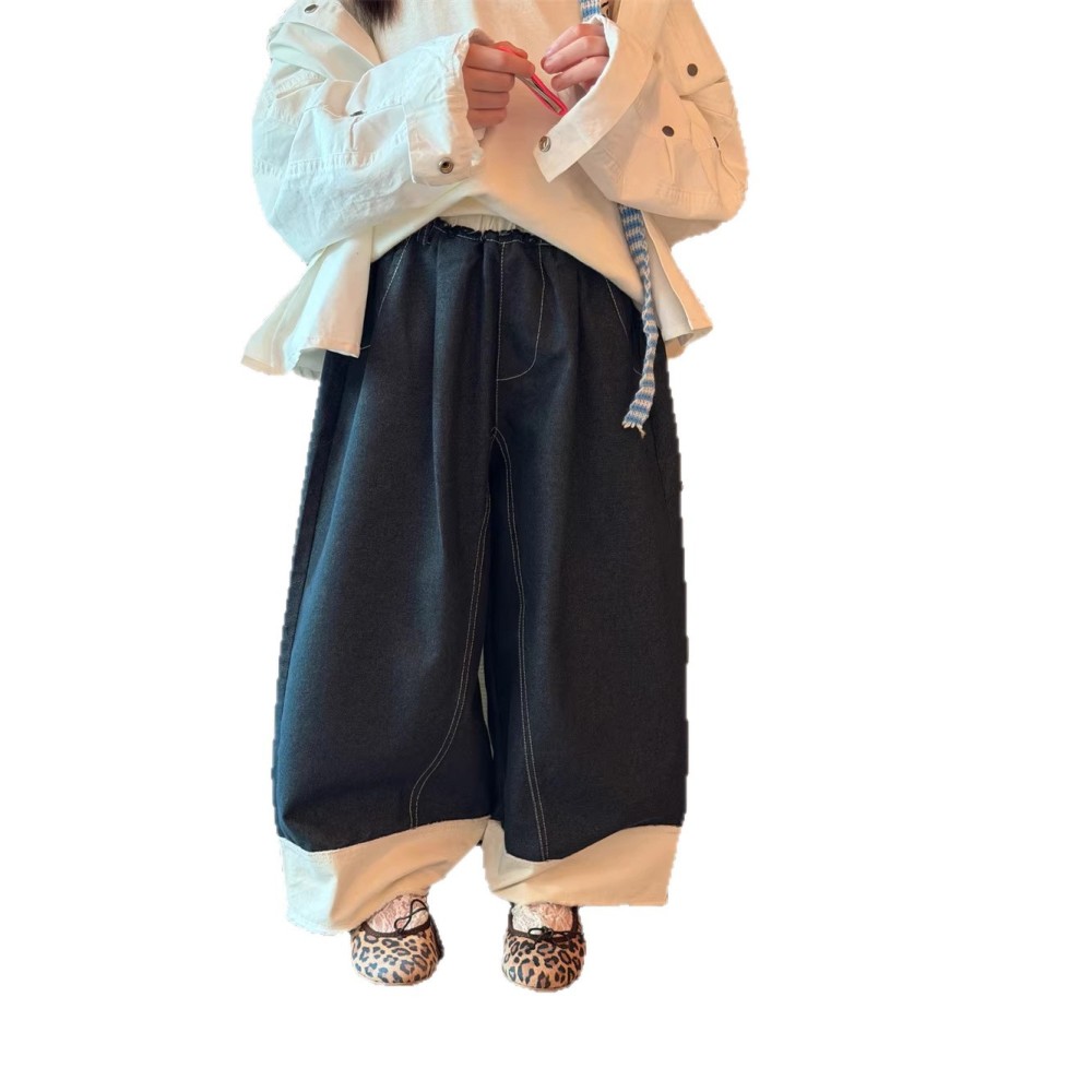 2026春季新款韩版儿童脚口拼色休闲裤男女童设计款时尚百搭长裤潮