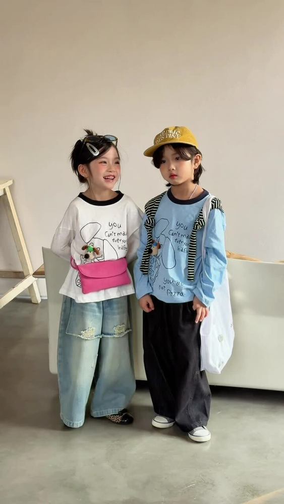 2026春季童装儿童卡通小狗长袖T恤男女童领子撞色宽松休闲上衣潮