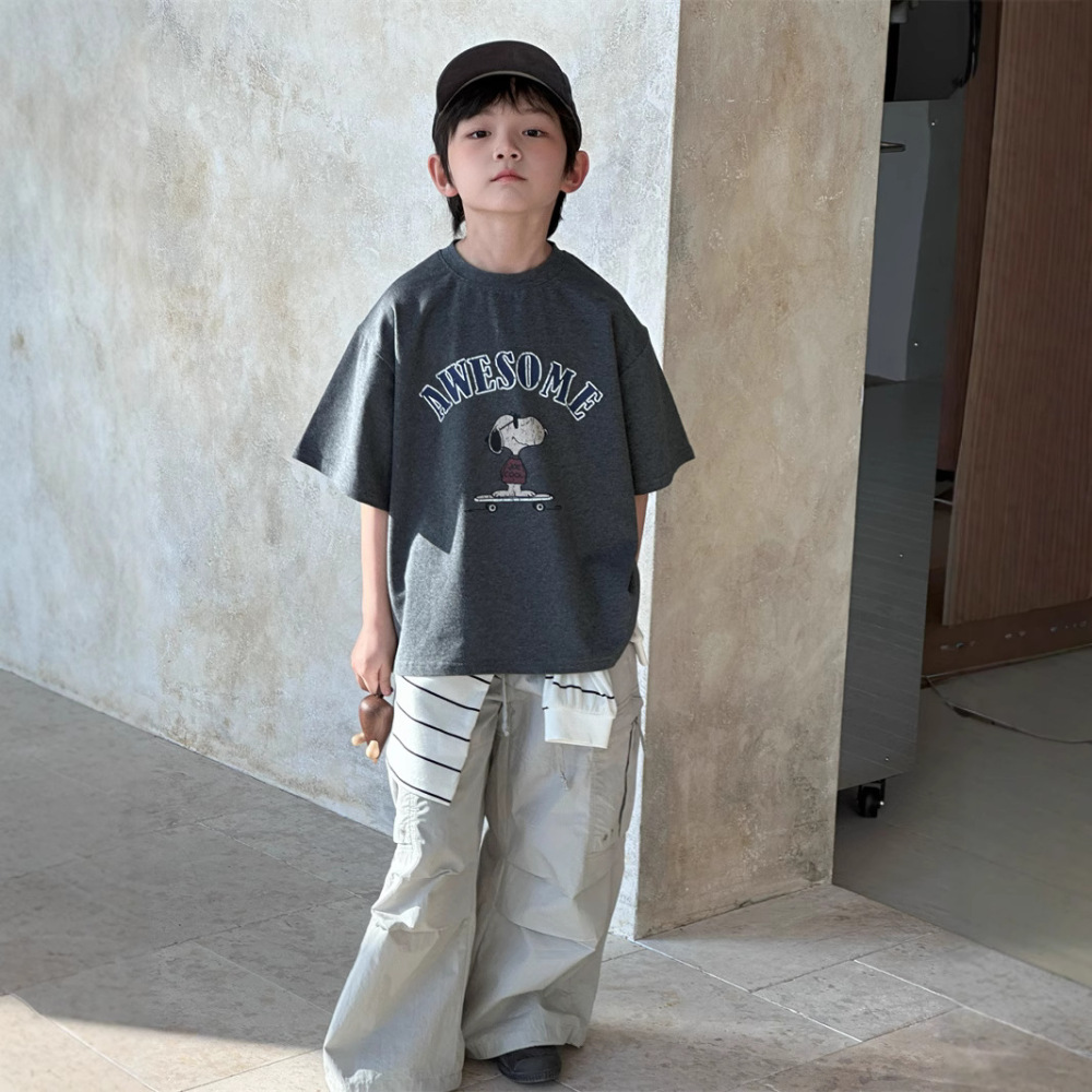 童短袖2026夏季新款韩版儿童卡通印花短袖男女童圆领休闲t恤上衣