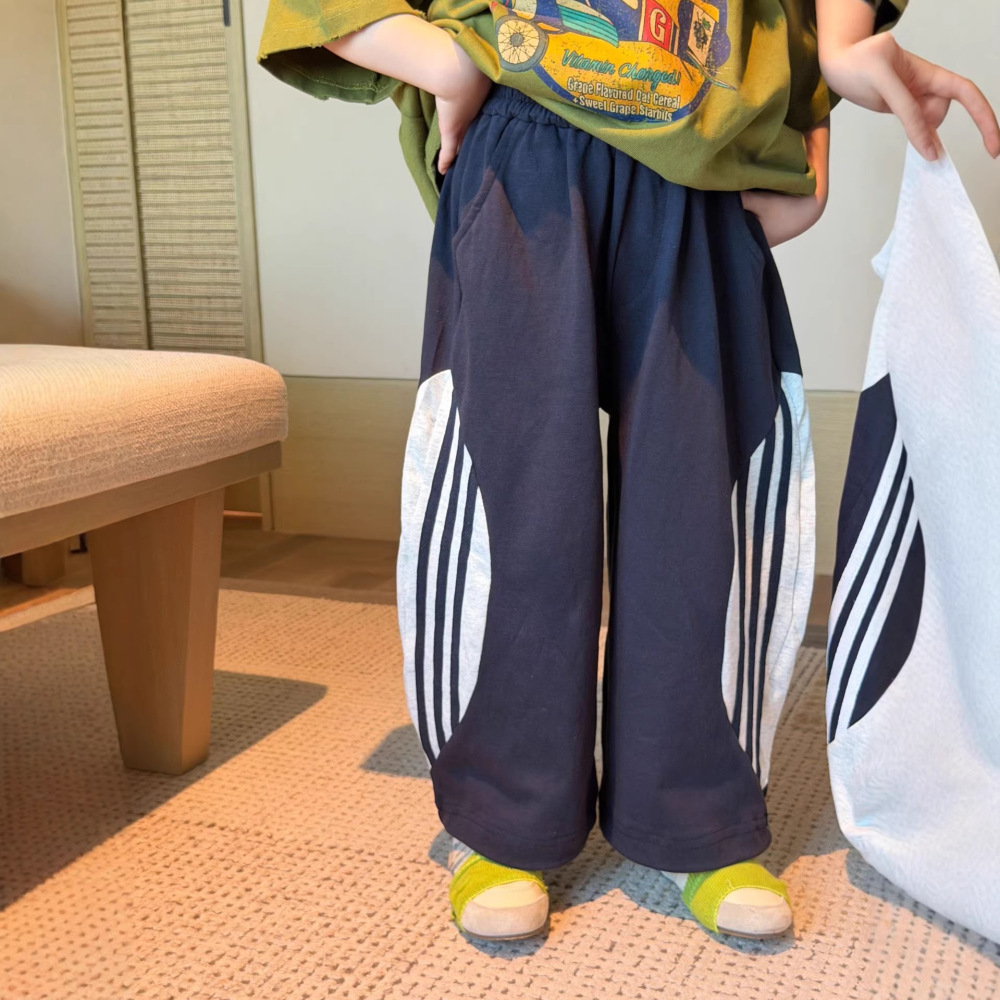 童裤2026春季新款童装儿童撞色拉条休闲裤男女童宽松抽绳运动裤潮
