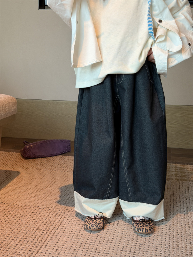 2026春季新款韩版儿童脚口拼色休闲裤男女童设计款时尚百搭长裤潮