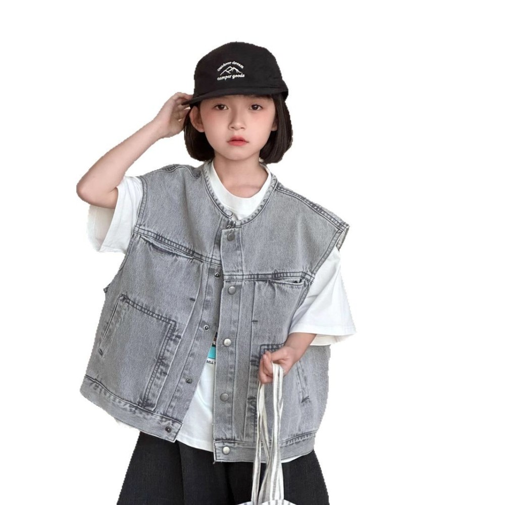 童马甲2026春新款韩版儿童做旧牛仔马甲男女童时尚宽松叠穿坎肩