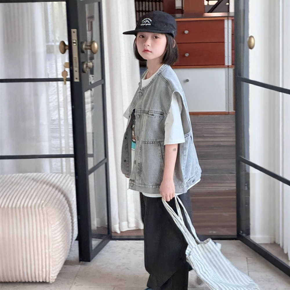童马甲2026春新款韩版儿童做旧牛仔马甲男女童时尚宽松叠穿坎肩