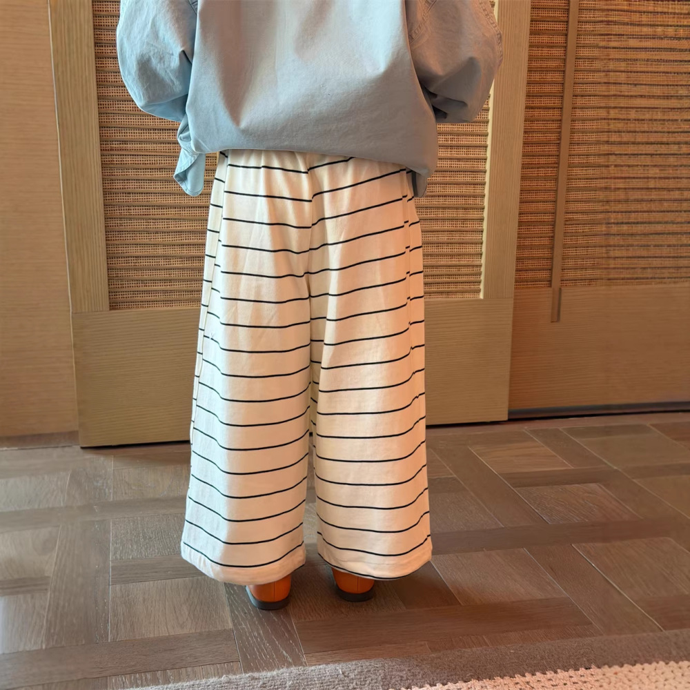 2026春季新款童装韩版儿童百搭条纹针织裤男女童时尚宽松阔腿裤潮