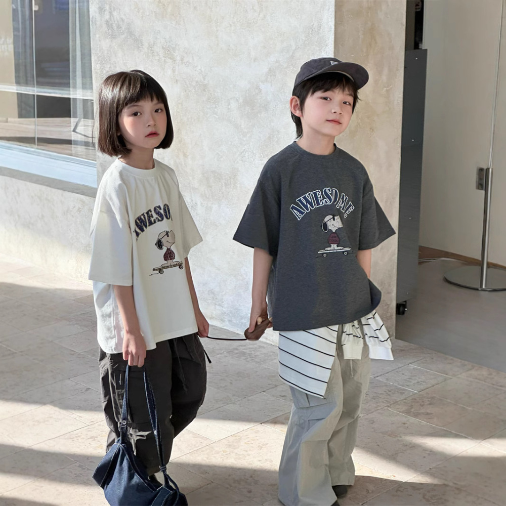 童短袖2026夏季新款韩版儿童卡通印花短袖男女童圆领休闲t恤上衣