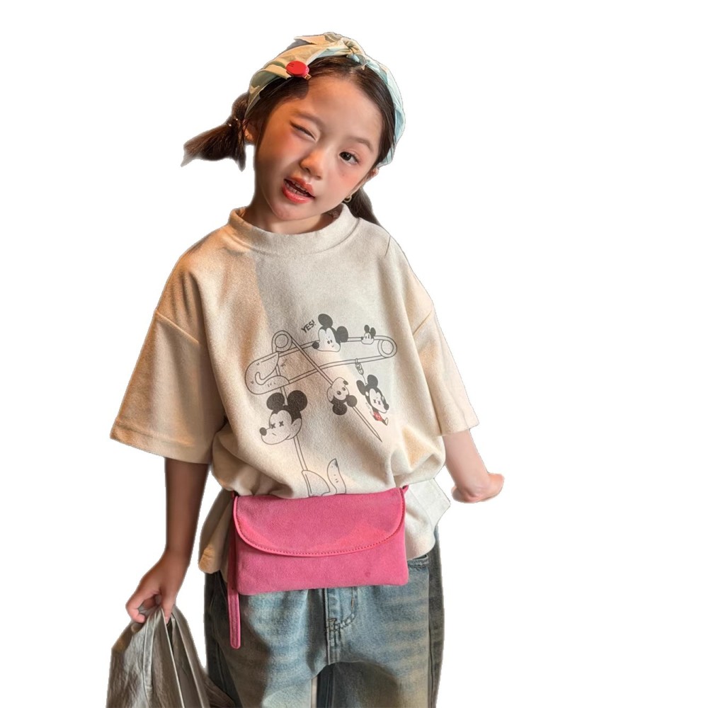 童T恤2026春季新款韩版儿童卡通印花短袖男女童毛巾针织宽松T恤潮