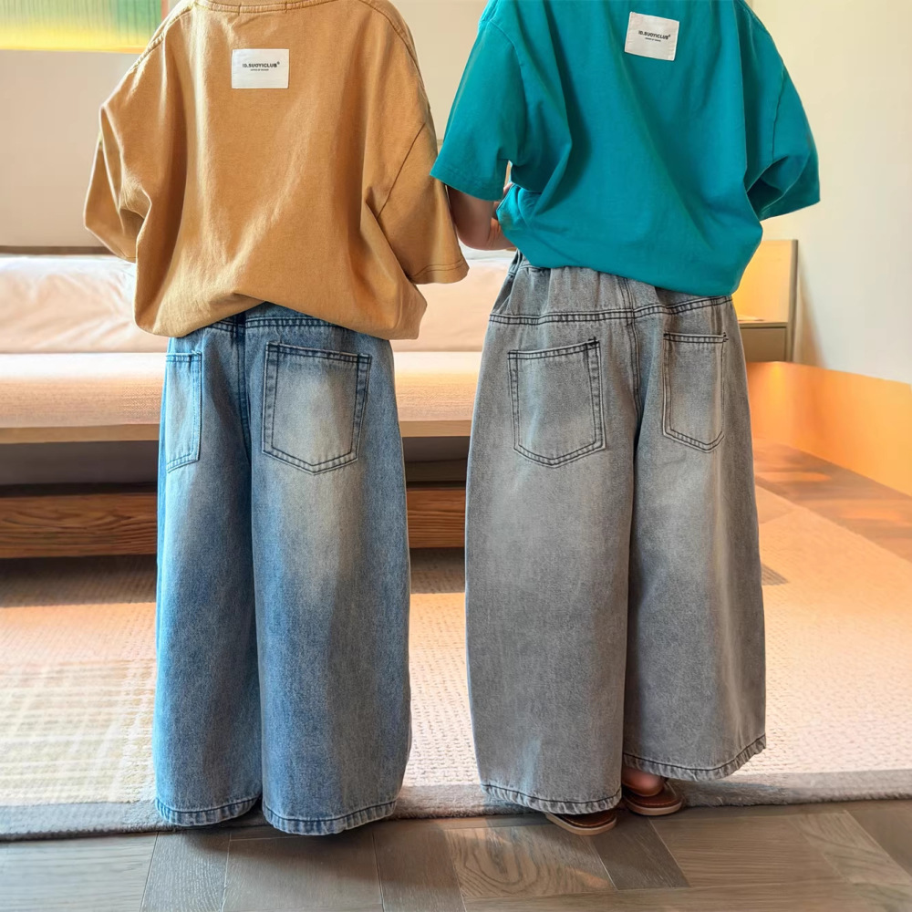 2026春季新款韩版儿童直筒破洞牛仔裤男女童潮酷设计感休闲长裤潮