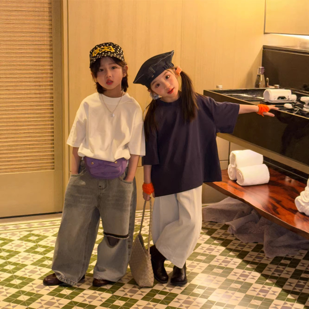 2026春季新款韩版儿童后背字母印花短袖男女童百搭休闲宽松T恤潮