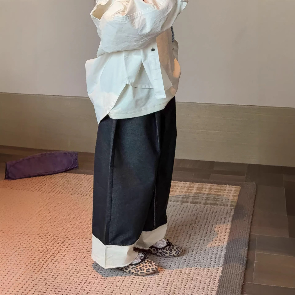 2026春季新款韩版儿童脚口拼色休闲裤男女童设计款时尚百搭长裤潮