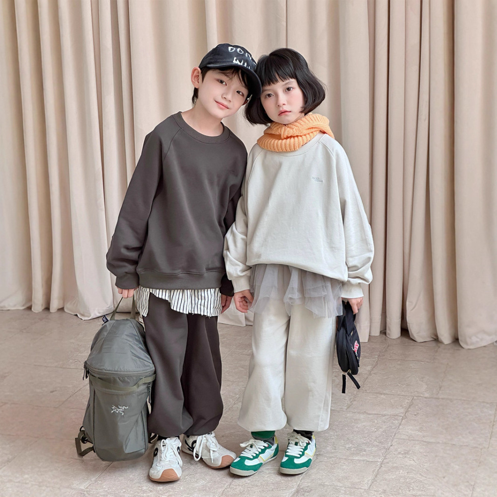 2026春季新款韩版儿童休闲卫衣套装男女童时尚运动字母刺绣两件套