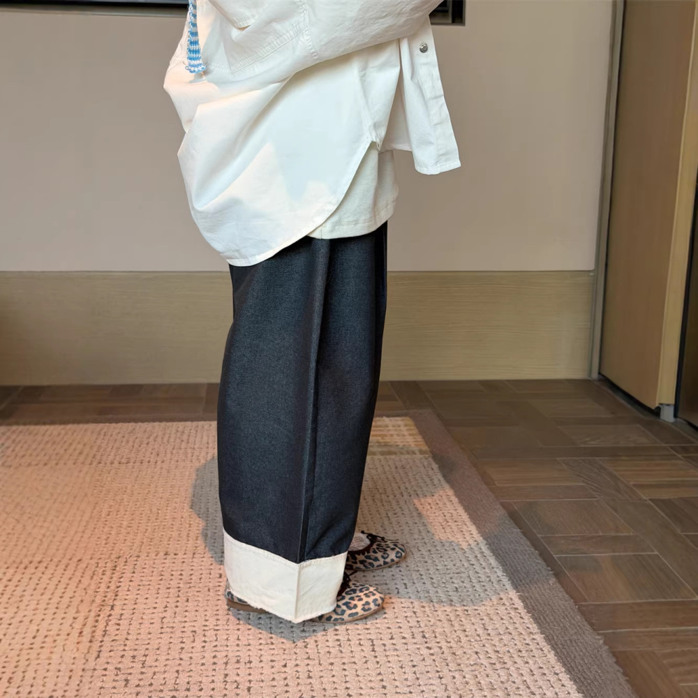 2026春季新款韩版儿童脚口拼色休闲裤男女童设计款时尚百搭长裤潮